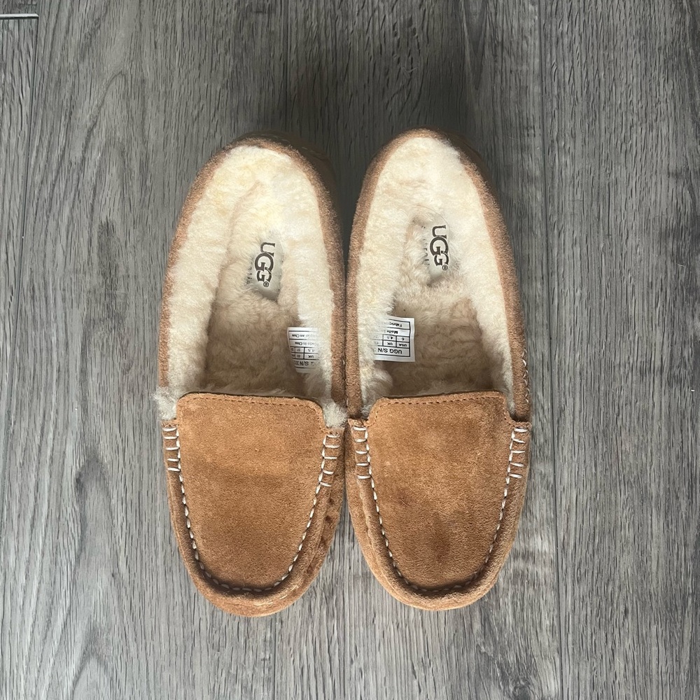 UGG  Australia Ansley Slipper Chestnut Leather Suede Shearling Moc Loafer W6
